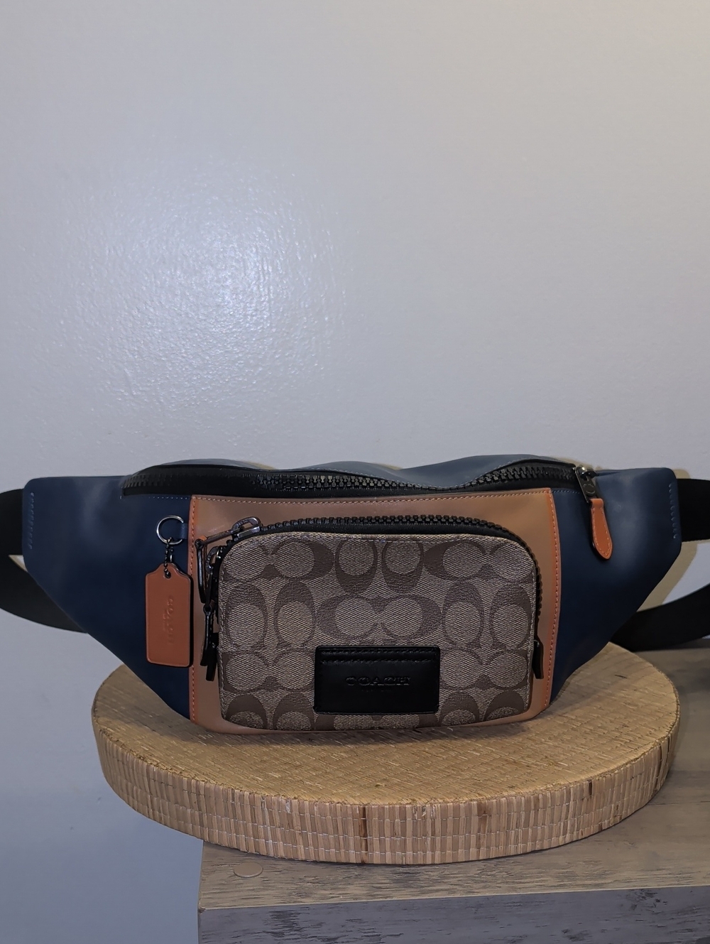 Coach Men's Leather Logo Belt Bag in Navy, Tan & Brown